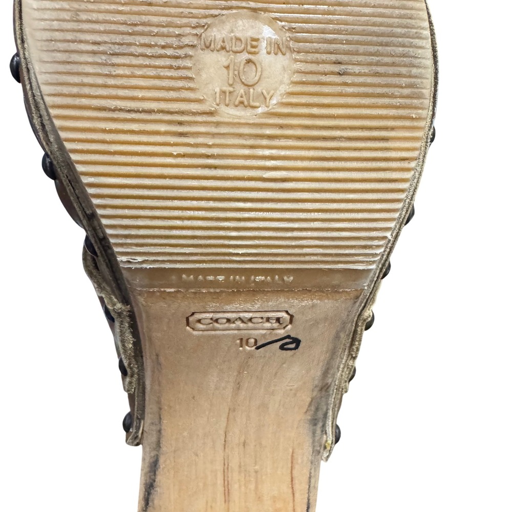 Coach Felicia Suede Wood Mule Clogs Made in Italy Gold Tan Size 10 - Picture 9 of 14
